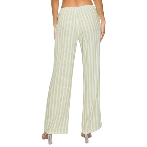 NWT - Cali 1850 - Sage Green Striped Lined Blend Wide Leg Pants - Small - Picture 2 of 14